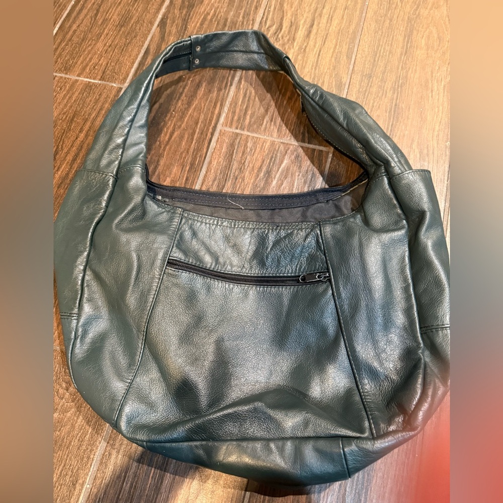 Chic Dark Green Leather Hobo Bag